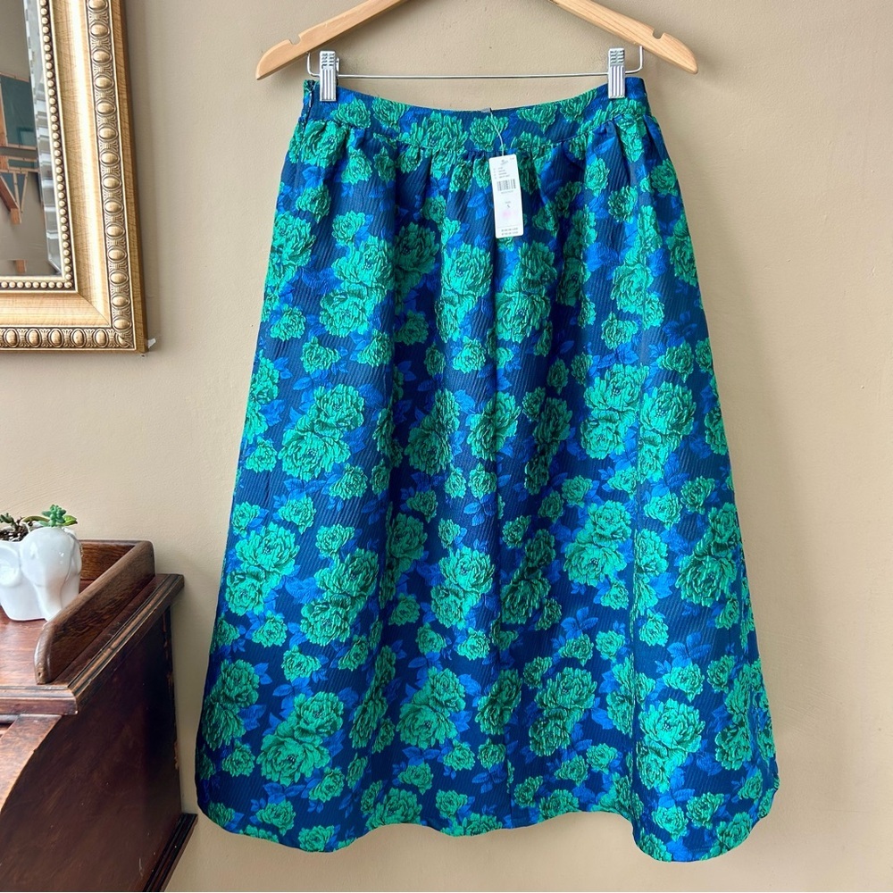 Anthropologie Green and Blue Floral A-Line Skirt - Picture 3 of 12